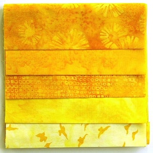 Fabric package batik fabrics yellow - 5 fabrics of 15 cm x 55 cm - asp280