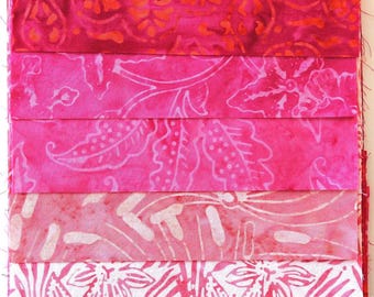 Paquete de telas batik rosas - 5 telas de 15 cm x 55 cm - asp283