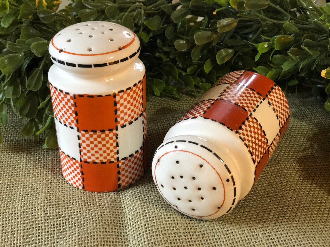 Retro Checkers Salt and Pepper Shaker Set Mid Century Shaker Etsy