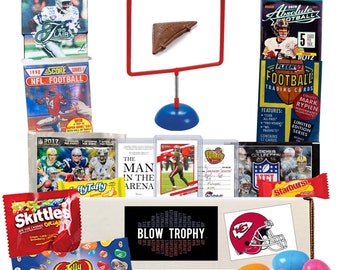 Football Cards Easter Basket Care Package 20pc Football Fan Gift Set, With Football Card Packs, Game, Sticker, Brady Set, Easter Eggs Candy
