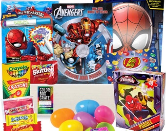 Spider Man Easter Basket Care Package, 20pc Set, Easter Toys with Spiderman Easter Basket Stuffers, Puzzle, Stickers, Books, Candy & More