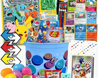 Pokemon Easter Basket  DIY 25+ pc Kit, Easter Eggs, Easter Candy, Pokemon Cards, Pokemon Coloring Books, Easter Grass, Jelly Beans + More
