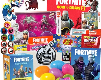 Battle Royale Easter Basket Care Package, 20pc Set, with Battle Royale Gaming Action Figure, Supply Drop Loot Chest Box, Jelly Beans, & More
