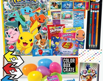 Pokemon Easter Basket Care Package 25pc Set, Easter Eggs, Easter Candy, Pokemon Cards, Pokemon Coloring Books, Stickers, Jelly Beans + More