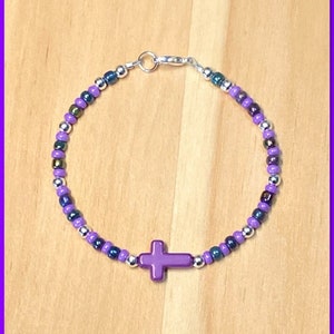 Cross Bracelet, Purple Cross Bracelet, Girls Cross Bracelet, Religious Gift, Christian Jewelry, Gifts for Her