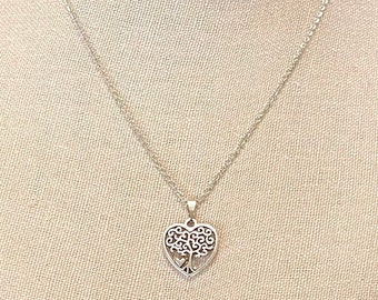 Tree of Life Necklace, Heart Tree of Life Jewelry, gifts for wife, Tree of Life Necklace gifts, Silver Tree of Life Necklace, Family Tree