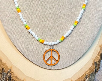 Beaded Peace Sign Necklace, Peace Sign Necklace, Boho Hippie Jewelry, Boho Peace Sign Necklace, hippie peace jewelry, bff gift