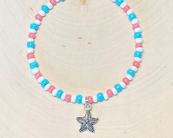 Starfish Beaded Bracelet, Coral Bead Bracelet, Starfish Bead Bracelet Women, Turquoise Bracelet Women, Starfish Bracelet for Women