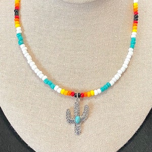 Colar de contas de cacto, colar sudoeste, colar de cacto sudoeste, joias sudoeste, colar sudoeste feminino, joias tribais