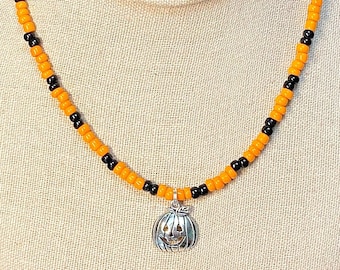 Collar de cuentas de Halloween, collar de Halloween, joyería de calabaza, collar de cuentas de naranja, joyería de disfraces de Halloween, collar de Halloween para niñas
