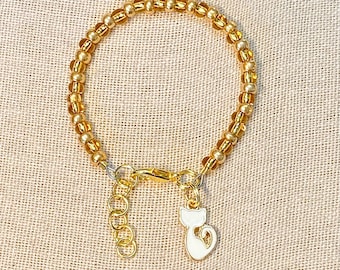 Cat Bracelet, Toddler Bracelet, Girls Gold Bead Bracelet, Girls Cat Bead Bracelet, Kitty Bracelet, kids jewelry, granddaughter gift