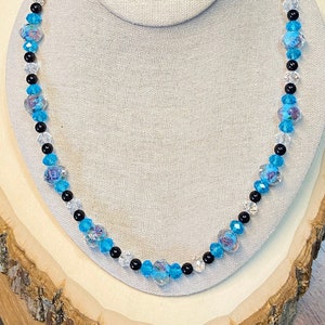 Blue Lampwork Necklace, Blue Bead Necklace, Blue Chunky Necklace, Blue Beaded Necklace, Blue Jewelry, Mothers Gift, Blue Crystal Necklace