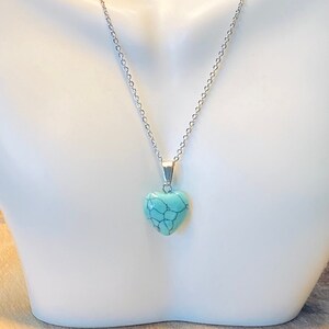 Turquoise Heart Necklace, Stone Heart Necklace, Mini Turquoise Stone Necklace, Turquoise Heart Chain, Gifts for Her