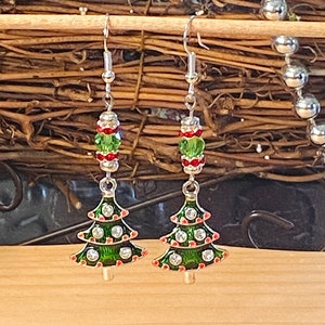 Christmas Tree Earrings Dangle, Christmas Earrings Dangle, Holiday Jewelry, Crystal Christmas Tree Earrings, Holiday Earrings, Holiday Gifts