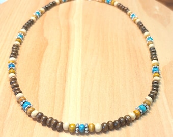 Wood Bead Necklace, Wood Bead Necklace Women, Boho Beaded Necklace, Surfer Necklace, Light Wood Bead Necklace, Boho Hippie Jewelry