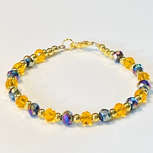 Iridescent Bead Bracelet, Topaz Crystal Bracelet, Gold Bead Bracelet, Gold Topaz Bracelet, Gifts For Her