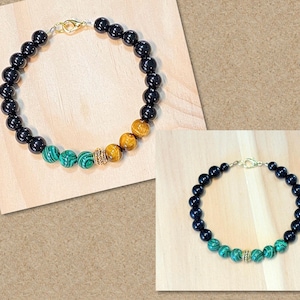 Malachite Bracelet Men, Mens Bead Bracelet, Green Malachite Bracelet for Men, Tiger Eye Bracelet Men, Tiger Eye and Malachite Bead Bracelet