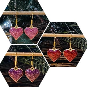 Pink Glitter Heart Earrings, Red Heart Earrings, Glitter Heart Earrings, Purple Heart Earrings, Valentines Jewelry, Gifts for Her