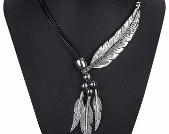 Feather Necklace Handmade and Antiqued in Brass and on a Black