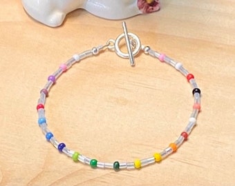 Rainbow Bracelet Women, Multicolored Beaded Bracelet, Rainbow Bracelet Girls, White Bracelet Women, Layering Bracelet, Girlfriend Gift