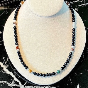 Black Bead Necklace Men, Mens Black Necklace, Black Beaded Necklace, Black Necklace Women, Statement Necklace, Boyfriend Gift