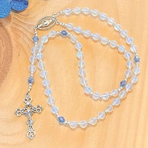 Mystic Aura Beaded Rosary, Rosary Beads, Blue Crystal Rosary, Catholic Rosary, Prayer Beads, Religious Jewelry, Christian Jewelry