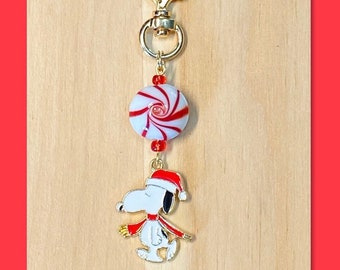 Christmas Purse Charm, Holiday Zipper Pull, Dog Purse Charm, White Dog Christmas Charm, Holiday Purse Charm, Planner Charm, Stocking Stuffer