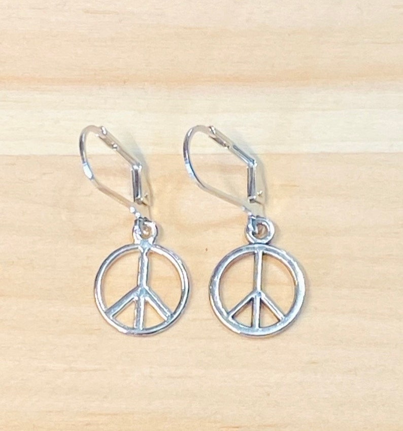 Peace Sign Earrings, Silver Peace Sign Earrings, Silver Peace Leverback Earrings, Gifts for Her, 60s jewelry, hippie earrings image 2