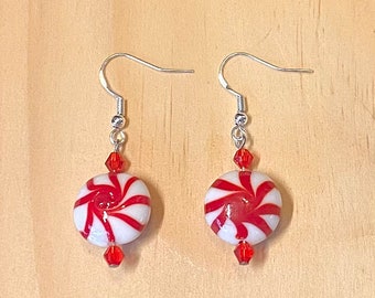 Peppermint Candy Earrings, Red and White Candy Earrings, Christmas Earrings, Holiday Earrings, Holiday Jewelry
