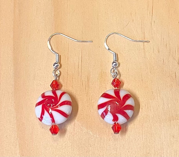 Peppermint Candy Earrings Red and White Candy Earrings Etsy UK