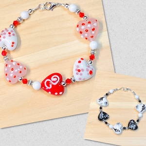 Lampwork Heart Bracelet, Red Heart Bead Bracelet, Black Heart Bracelet, Lampwork Bead Bracelet, Statement Bracelet