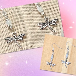 Silver Dragonfly Earrings, Dragonfly Earrings, Dragonfly Earrings Dangle, Dragonfly Beaded Earrings, Silver Earrings