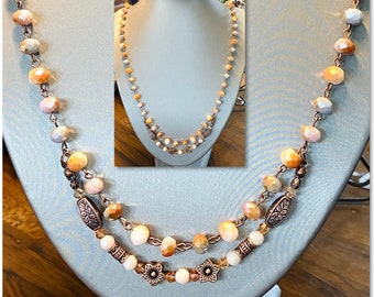 Collar de cobre antiguo, collar de estilo boho largo, collar de declaración, collar de cobre largo, collar de cadena de rosario boho, regalos para ella