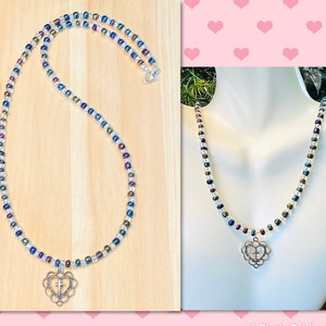 Collar de cruz de plata, collar de cruz de cuentas, collar de cruz de corazón de plata, regalo religioso, joyería cristiana, regalos para ella