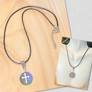 Cross Necklace, Multicolor Cross Necklace, Iridescent Cross Necklace, Cross Cord Necklace, Religious Jewelry, Gifts for Her