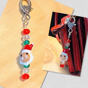 Christmas Purse Charm, Santa Zipper Pull, Santa Purse Charm, Christmas Gifts, Holiday Purse Charm, Planner Charm, Stocking Stuffer