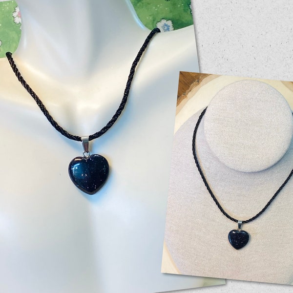 Blue Sandstone Heart Pendant, Sandstone Cord Necklace, Blue Sandstone Cord Necklace, Heart Choker, Bohemian Jewelry, Gifts for Her