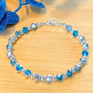 Silver Iridescent Crystal Bracelet, Crystal Bracelet Aqua Tones, Aqua Crystal Bracelet, Blue Crystal Bracelet Women, Gifts for Her
