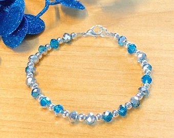 Silver Iridescent Crystal Bracelet, Crystal Bracelet Aqua Tones, Aqua Crystal Bracelet, Blue Crystal Bracelet Women, Gifts for Her