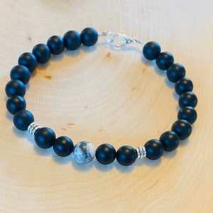 Black Bracelet Men, Black Bead Bracelet, Mens Bead Bracelet, Mens Jewelry, Gift for Him, Boyfriend Gift