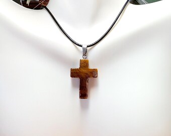Tiger Eye Cross Necklace, Cord Cross Necklace Men, Tiger Eye Cross Pendant, Stone Cross Necklace, Tiger Eye Choker