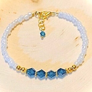 Swarovski Crystal Bracelet, Bridal Bracelet, Bridesmaid Jewelry, White Beaded Bracelet, Wedding Jewelry, Blue Bracelet, Cream White Bracelet
