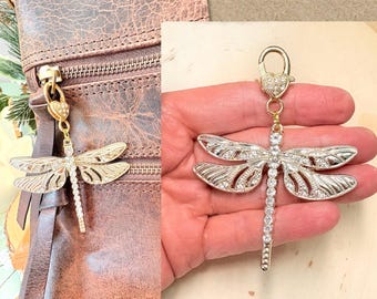 Dragonfly Purse Charm, Crystal Dragonfly Purse Charm, Golden Dragonfly Purse Charm, Handbag Bling, Dragonfly Jewelry