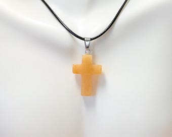 Sunstone Cross Necklace, Cord Cross Necklace Men, Sunstone Cross Pendant, Stone Cross Necklace, Sunstone Choker