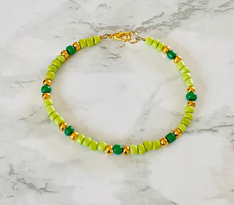 Green Beaded Bracelet Lime Green Bracelet for Women Tiny Etsy