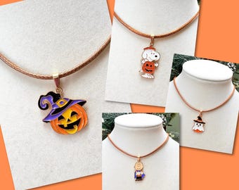 Halloween Cord Necklace, Jack O Lantern Cord Necklace, Cartoon Dog Pendant, Fall Cord Necklace, Halloween Jewelry