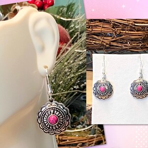 Southwest Earrings, Concho Dangle  Earrings, Western Style Earrings, Pink Turquoise Earrings, Southwest Style Earrings