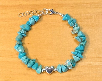 Turquoise Chip Bracelet, Turquoise Stone Chip Bracelet, Turquoise Bracelet, Heart Bracelet, Southwest Bracelet, Southwest Jewelry