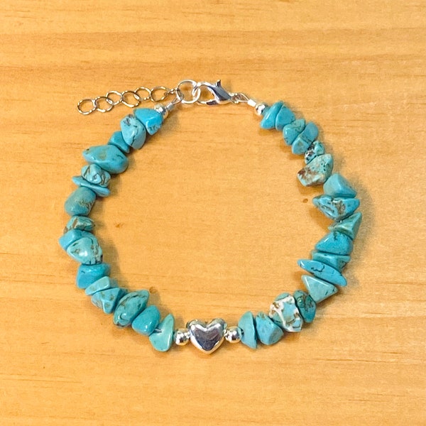 Turquoise Chip Bracelet, Turquoise Stone Chip Bracelet, Turquoise Bracelet, Heart Bracelet, Southwest Bracelet, Southwest Jewelry