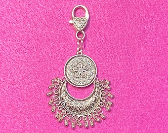 Silver Purse Charm, Silver Heart Purse Charm, Boho Handbag Bling, Boho Jewelry, Silver Chandelier Zipper Pull, Mother Gift, Best Friend Gift